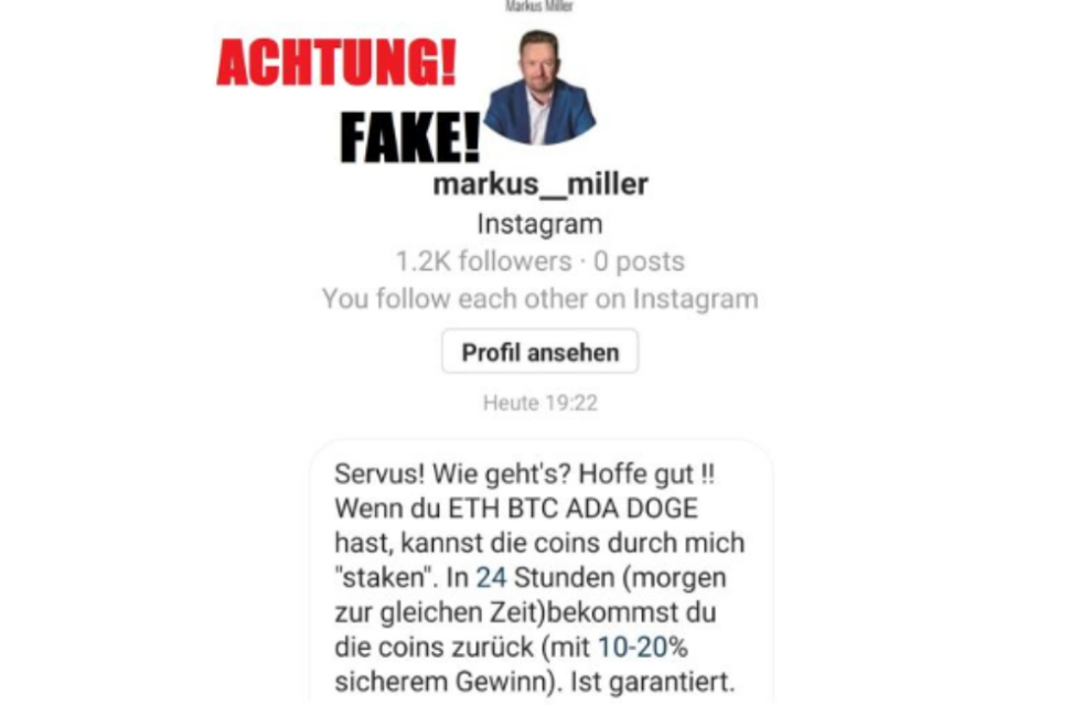 Warnung von Markus Miller: Achtung vor Fake-Profilen!